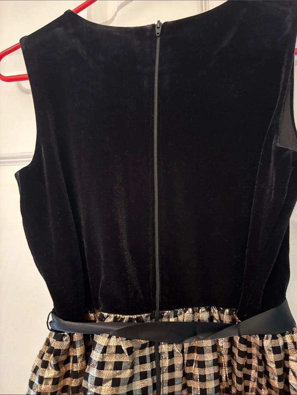 The Children's Place Black Velvet Top with Gold & Black Gingham Skirt